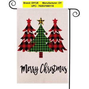 DIYUE Merry Christmas Buffalo Plaid Tree Garden Flag Burlap Vertical Double Sized, Winter Holiday Farmhouse Yard Flag Outdoor Decoration 12.5 x 18 Inches