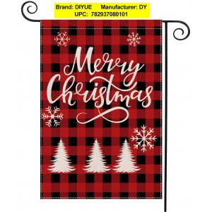 DIYUE Buffalo Merry Christmas Small Garden Flag Vertical Double Sided Red Black Plaids Burlap Yard Outdoor Decoration 12.5 x 18 Inches