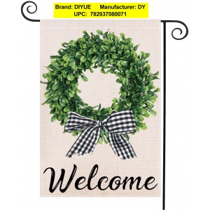 DIYUE Boxwood Wreath Christmas Welcome Garden Flag,Vertical Double Sided Burlap Garden Flag,Fall Winter Holiday Buffalo Check Plaid Bow Yard Ourdoor Decor,Small Garden Flag 12.5x18 Prime